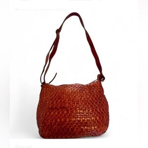 Anthropologie VILENCA Holland Cognac Brown Woven Leather Crossbody Bag Purse